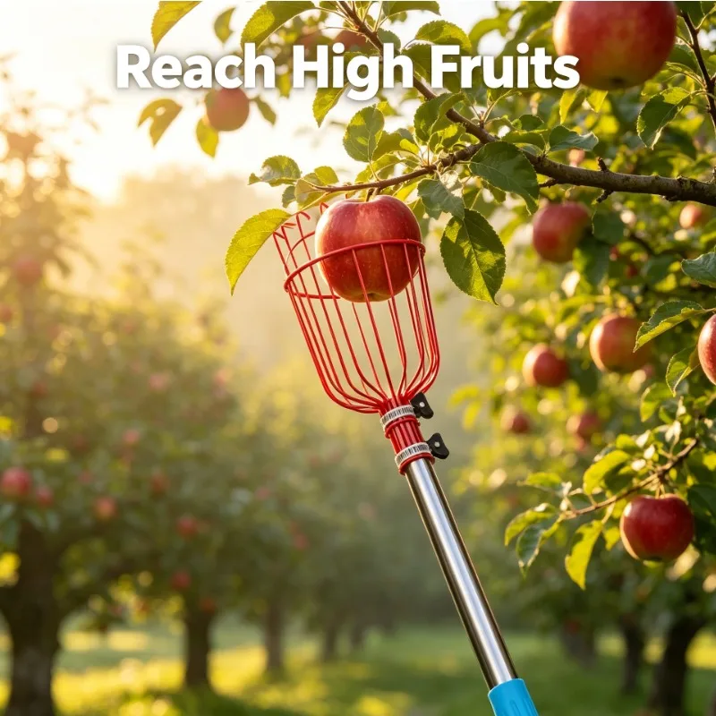 Fruit with Red & Blue Grip for Apple Pear Orange High Tree Harvesting Garden Tool Easy Use Easy and convenient tools