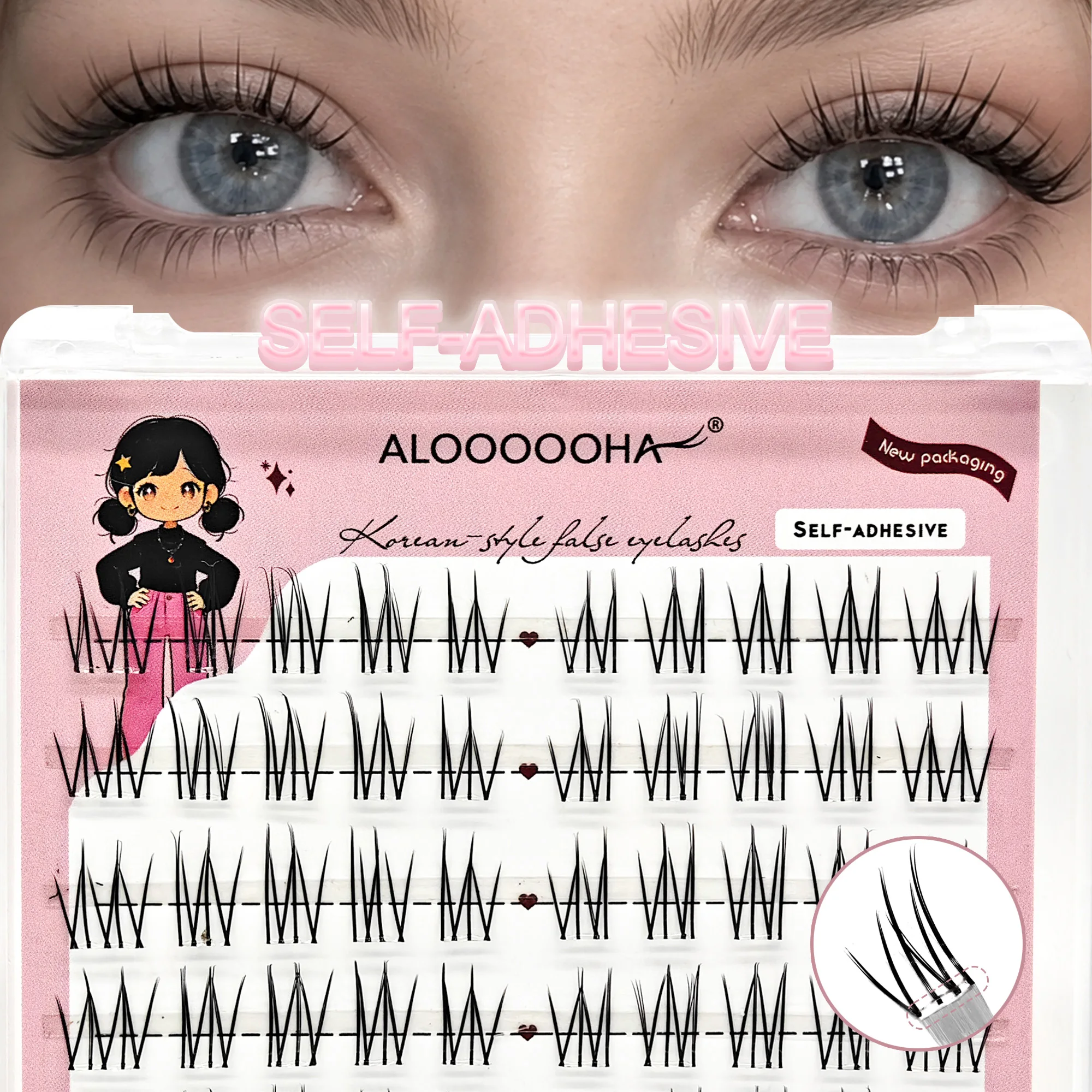 60 Cluster Selbstklebende Falsche Wimpern (9–13mm), Natürlicher Stil, Vorgeklebte Wimpern, Halloween-Geschenkbox