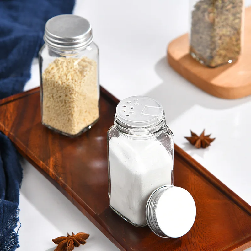 Transparent Storage Tank Glass Sealed Spice Jars Dispensing Bottles Storage Tool Square Spice Jar with Acacia Wood Lids