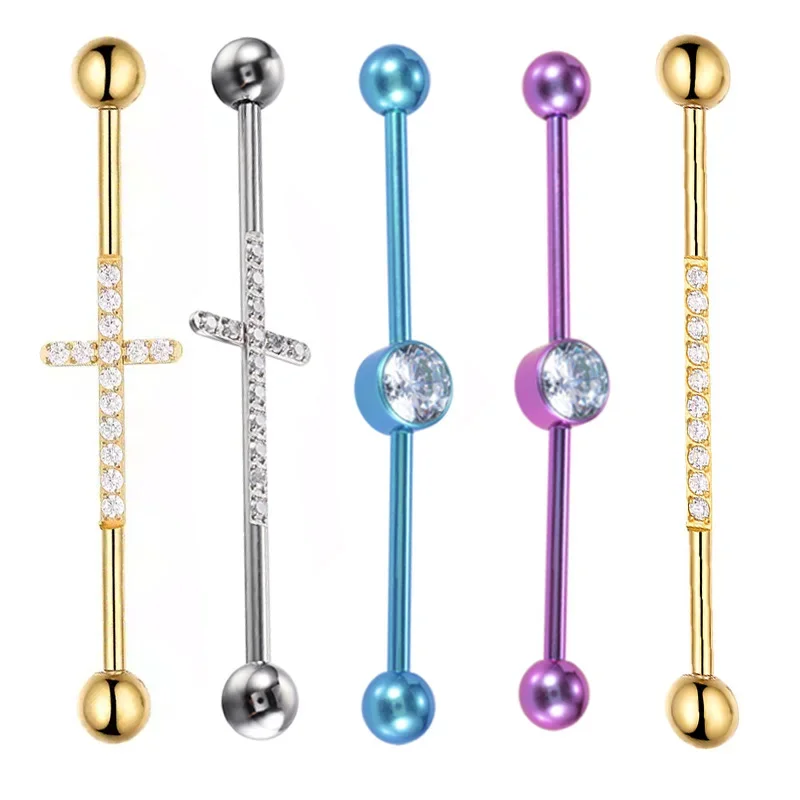 ASTM F136 Titanium PIERC Industrial Barbells Stone Ear Ring Helix Stud Cartilage Ear rod Straight Bar Earrings Piercing Jewelry