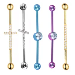 ASTM F136 Titanium PIERC Industrial Barbells Stone Ear Ring Helix Stud Cartilage Ear rod Straight Bar Earrings Piercing Jewelry