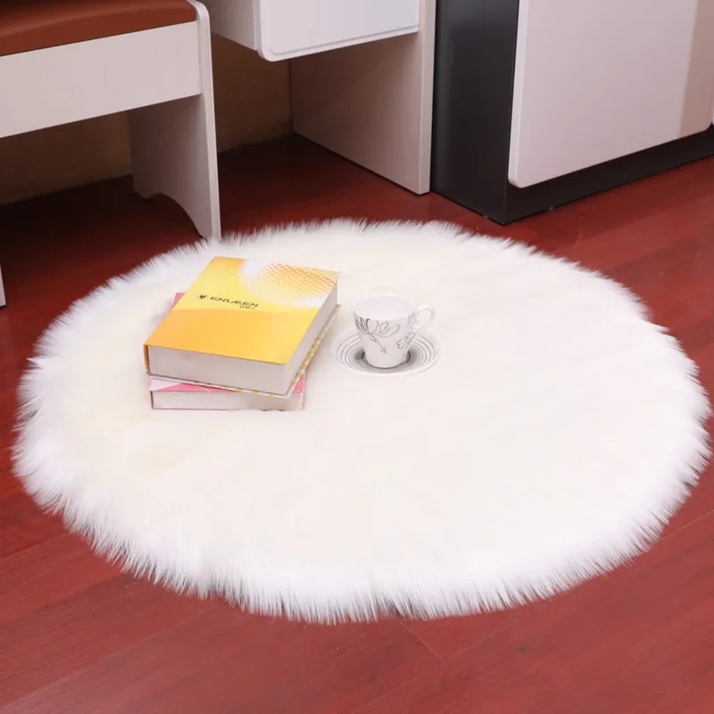 Super Soft fur Carpet Chair cushion Cover Bedroom Faux Mat Seat Pad Plain Fluffy Rugs Hairy Carpet Washable white round shape