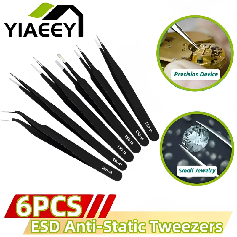 ESD Anti-Static Stainless Steel Tweezers Precision Maintenance Industrial Repair Curved Tool Home Working Model Making Hand Tool