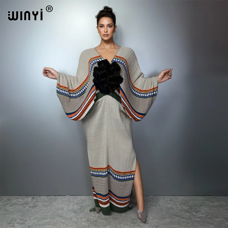 

Плиссированное эластичное свободное платье WINYI для женщин, с эффектом помятости, в стиле бохо, модное длинное праздничное элегантное вечернее платье, абайя, роскошное дубайское платье.