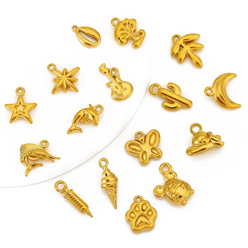 

5pcs Stainless Steel Gold Plated Bear Paw/Moon/Starfish/Cactus Charms Pendant for DIY Earring Necklace Jewelry Making Supplies