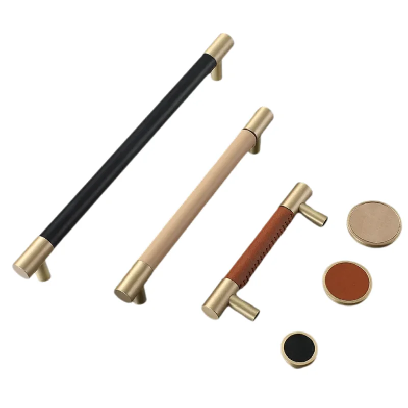 Retro Brass Leather Drawer Pulls Kitchen Cabinet Door Handles Home Wardrobe Closet Knob Furniture Hardware Decor Accessories