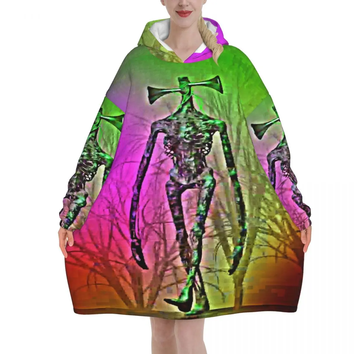 Siren Head In Dark Forest Blanket Hoodie Wearable Blanket Large with Pocket Warm Sleeping Bag Soft Cozy Onesie