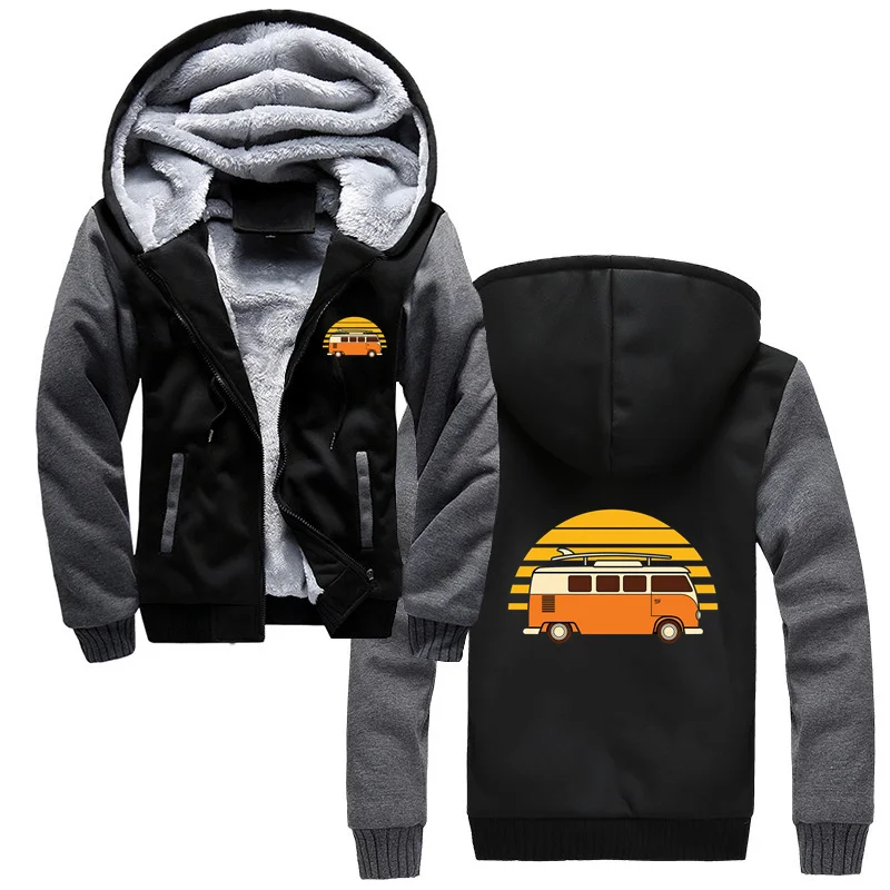 Sunset Van Men's Hoodies Beach Camps German Car Combi Bus Surfs Hooded  Winter Keep Warm Thicken Sweatshirts Harajuku Streetwear