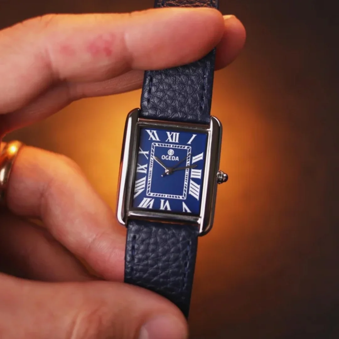 OGEDA Waterproof Couple Watches Casual Fashion Quartz Stainless Steel Leather Strap Square Dial Men's And Women's Lover Watch