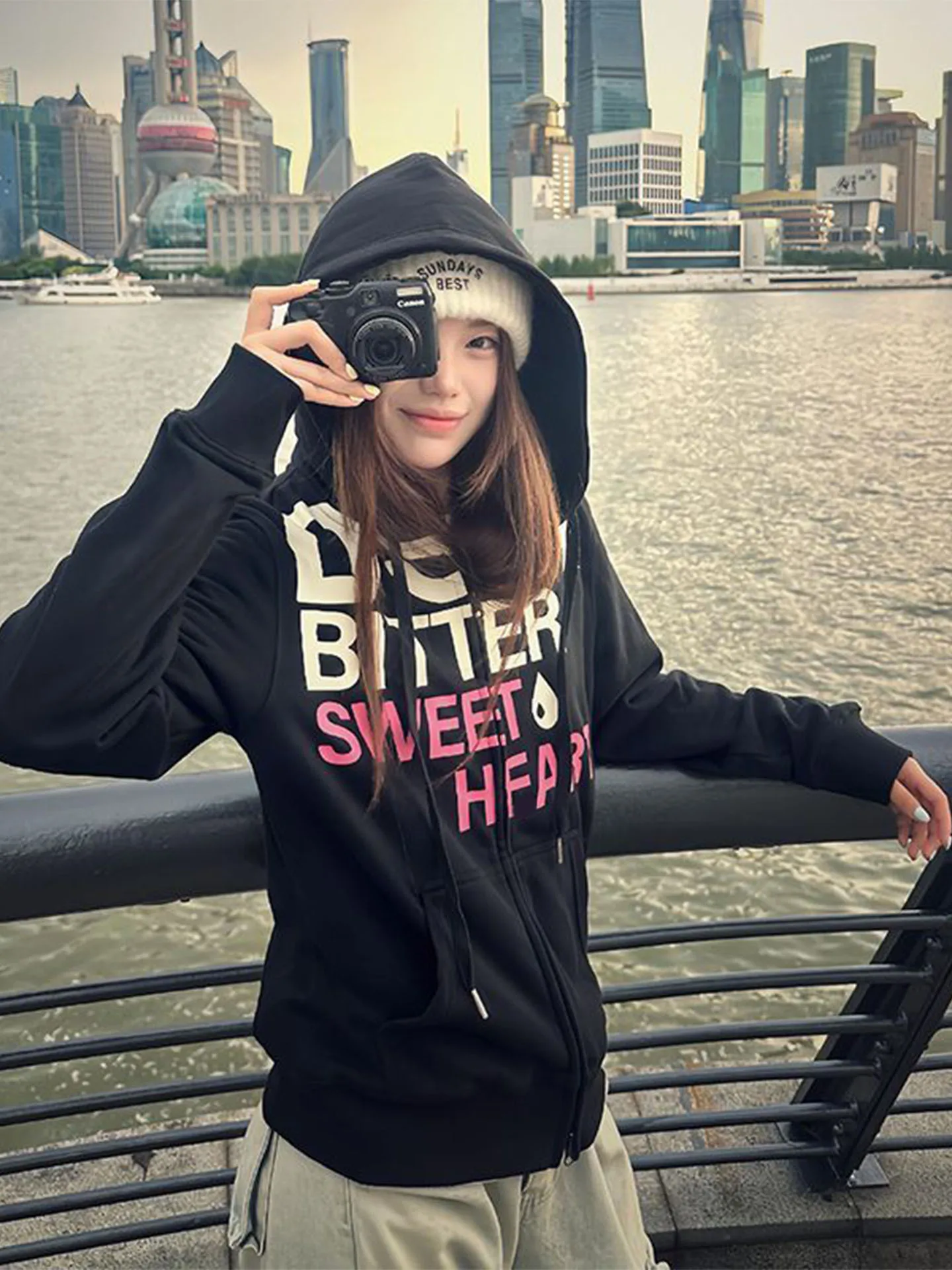 Fall Season Zipper Loose Letter Print Hoodie Women's Casual Faionable Street Sle Couple's Open Cardigan Long Sve