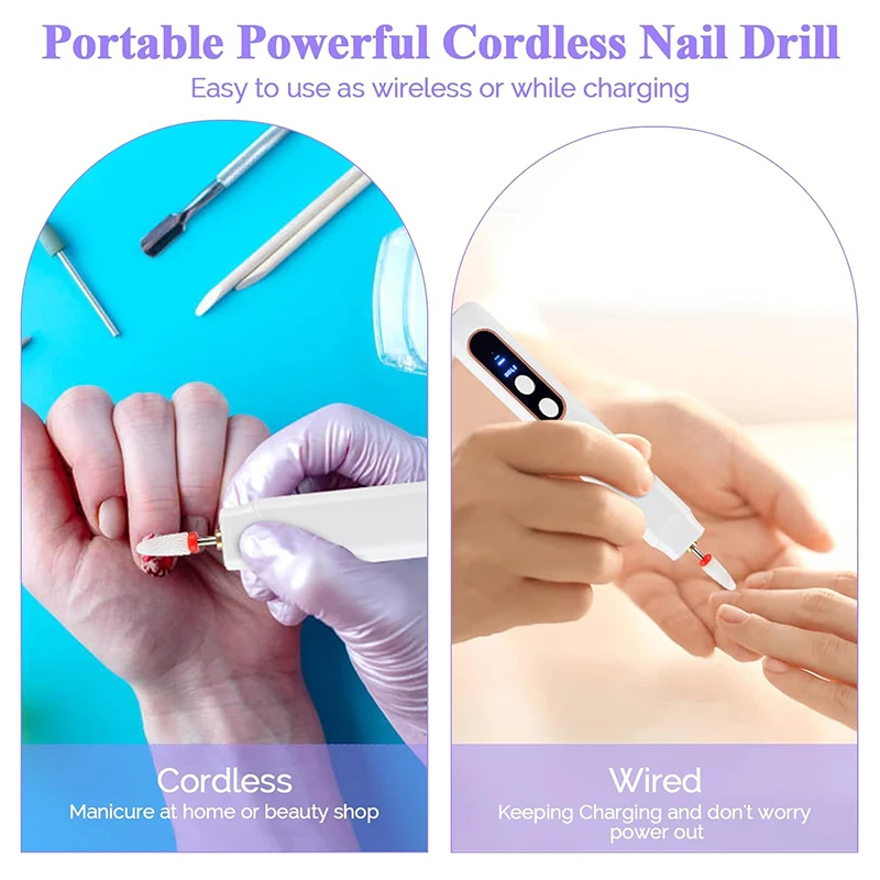 Electric Nail Drill Machine 15000RPM with LED Light Cordless Manicure Cutter for Nail Repair Designed Gel Removing Salons Tools