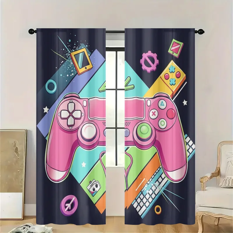 Gaming Video Game Controller Curtain Decoration for Man Cave Boy Room Window Shade Geek Lover Pop Culture Playroom Decor Gift