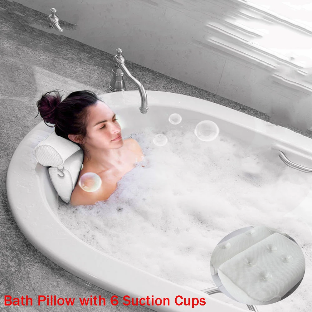 

6pcs 3D Mesh Non-Slip Bathtub 6 Suction Cups Neck Back Support Spa Massage Pillow Bath Pool Pillow