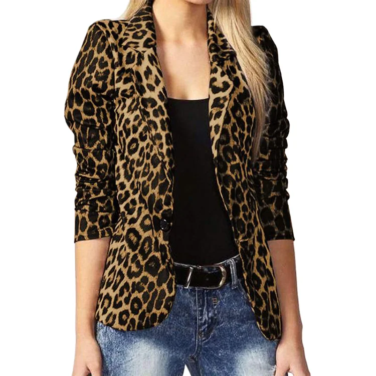 

Oversized Button Up Outwears Women OL Fashion Ladies Office Suits 2023 Spring Summer Female Leopard Lapel Coats