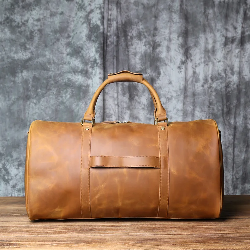 NZPJ männer Retro Leder Große-kapazität Reisetasche Crazy Horse Leder Handtasche Top Schicht Rindsleder Business Reise Schulter tasche – Detail 17