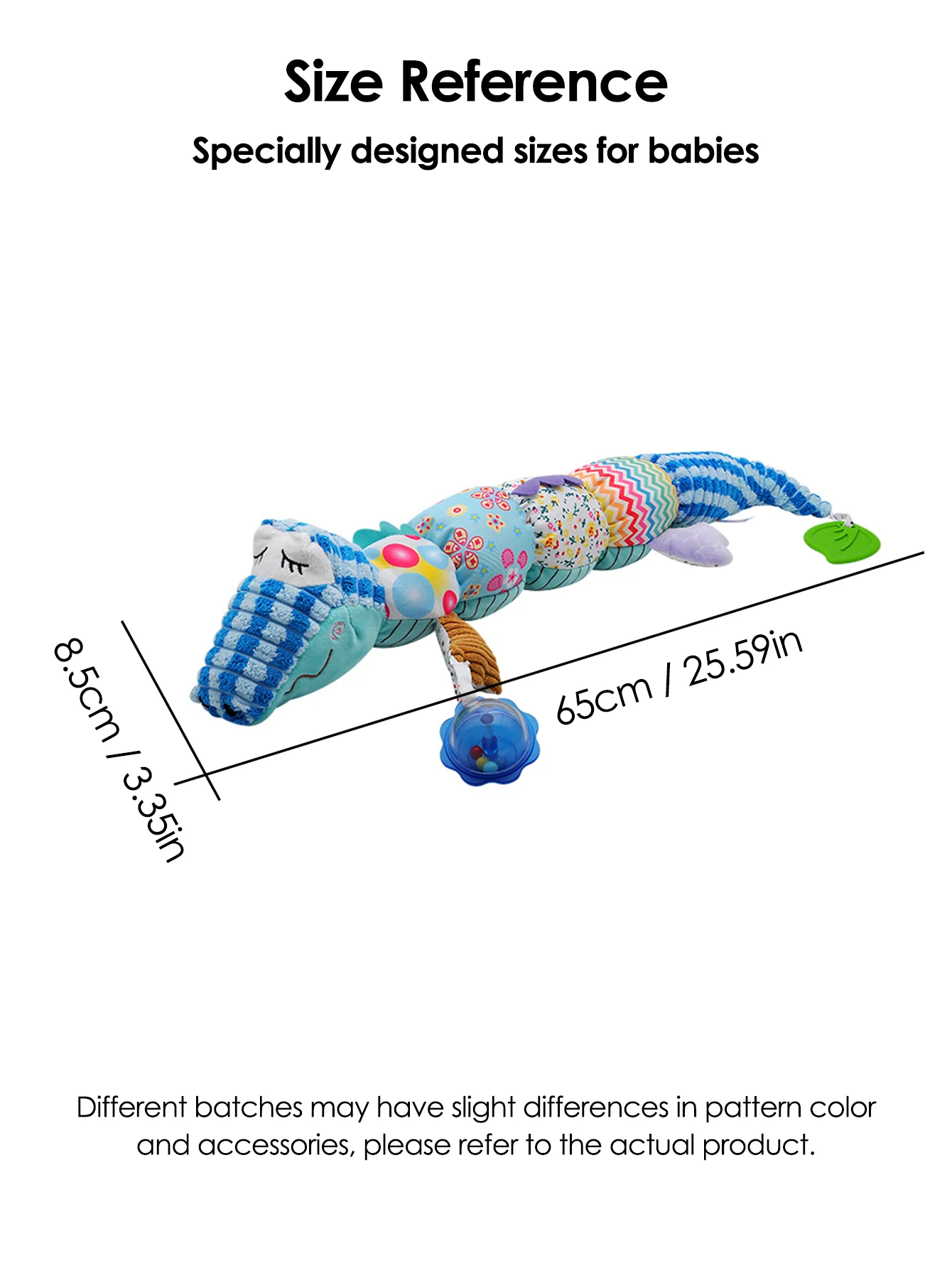1 pçs bebê conforto crocodilo travesseiro brinquedo com fita métrica, brinquedos musicais infantis de pelúcia com chocalhos crinkle bell