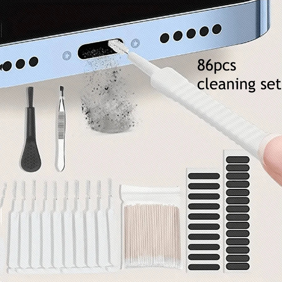 86Pcs/1Set Universal Mobile Phone Cleaning Brush Speaker Port Dust Mesh Dust Removal Cleaner Tool Kit  For iPhone Samsung Xiaomi