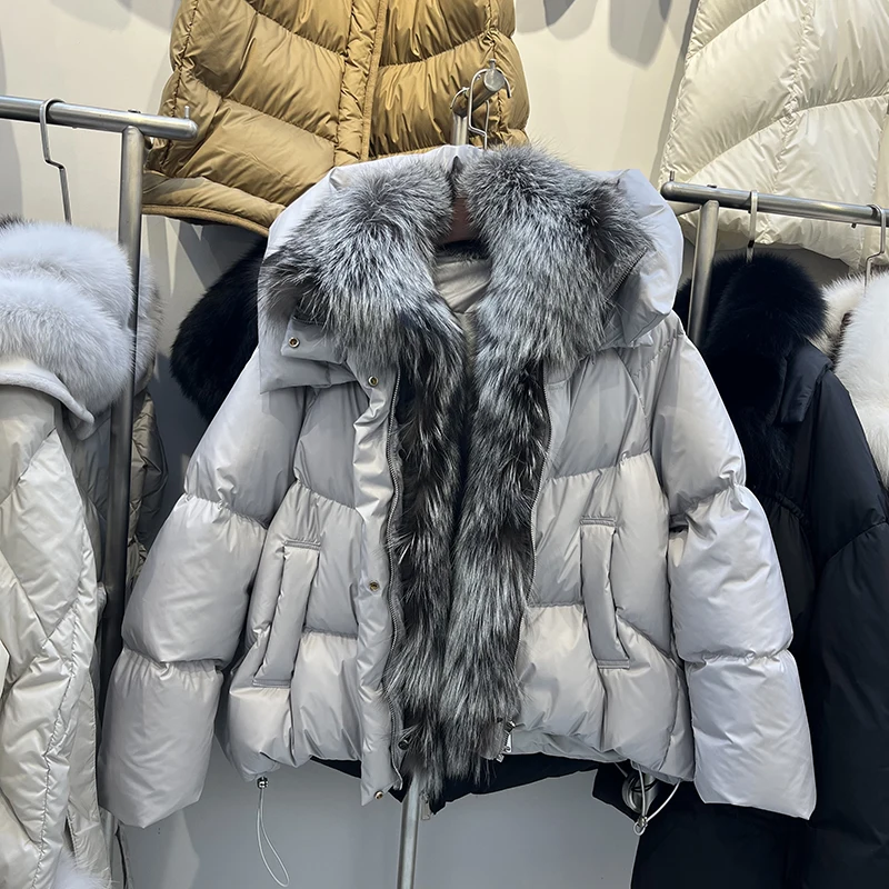 2025 New Premium  Fur Collar Hooded White Goose down Jaet Women ort Loose Thiened Outerwear Korean Sle Commute Wind