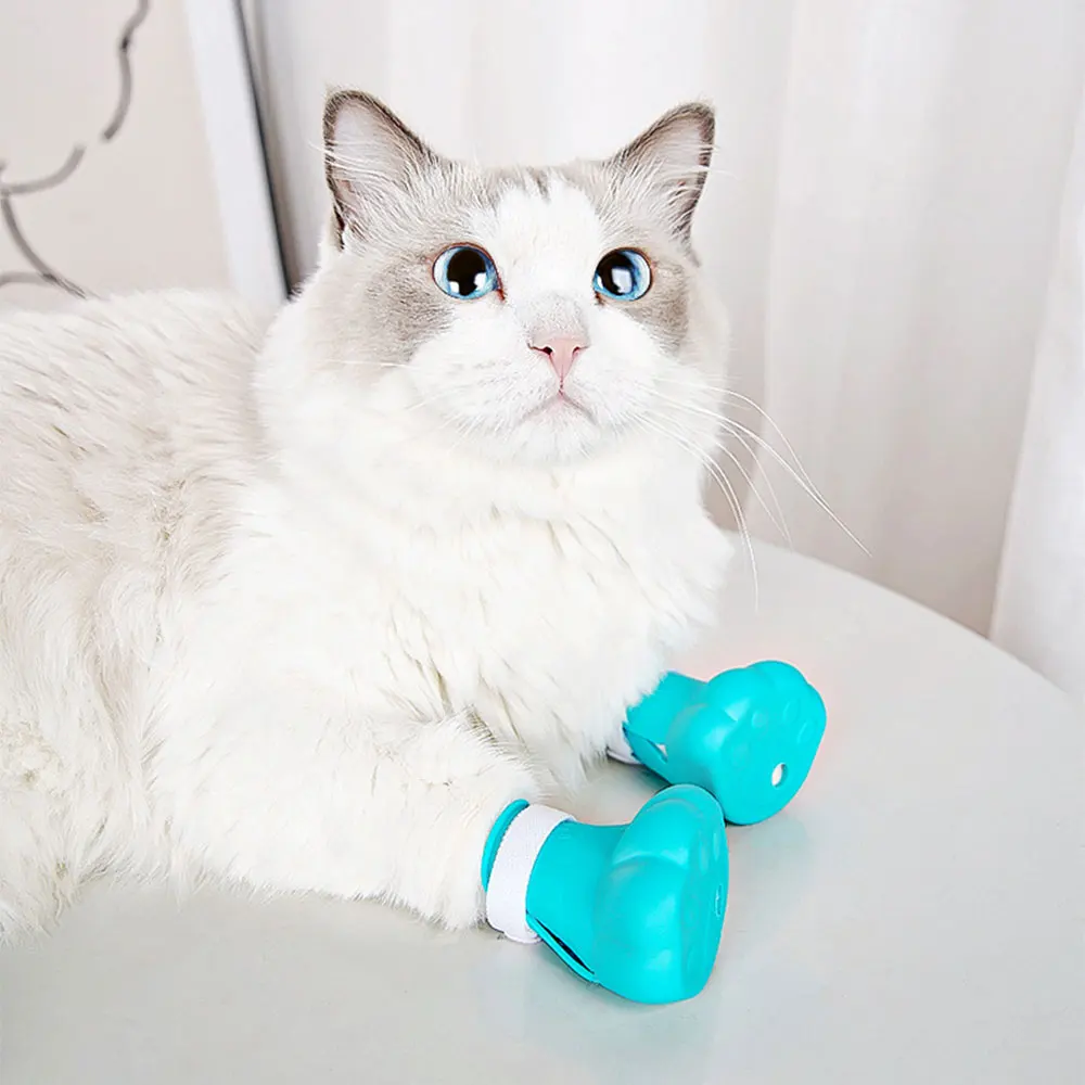 4pcs Anti-Scratch Cat Feet Covers Adjustable Anti-Off Shoes for Cat Silicone Cat Paw Protector Boots for Cat Bathing Pet Supplie