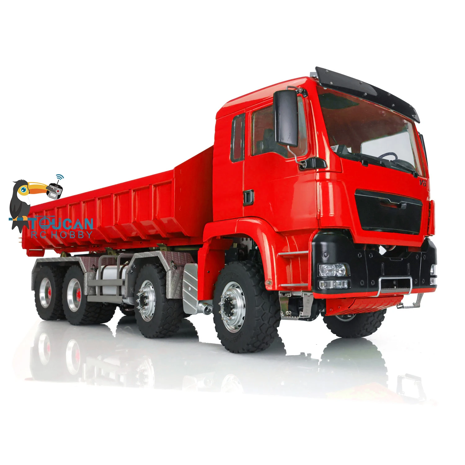 Toys LESU 1/14 Metal TGS 8*8 RC Dumper Roll On/Off Truck Remoted Hydraulic Lifting W/ Sound Light Paint Red Model THZH0479