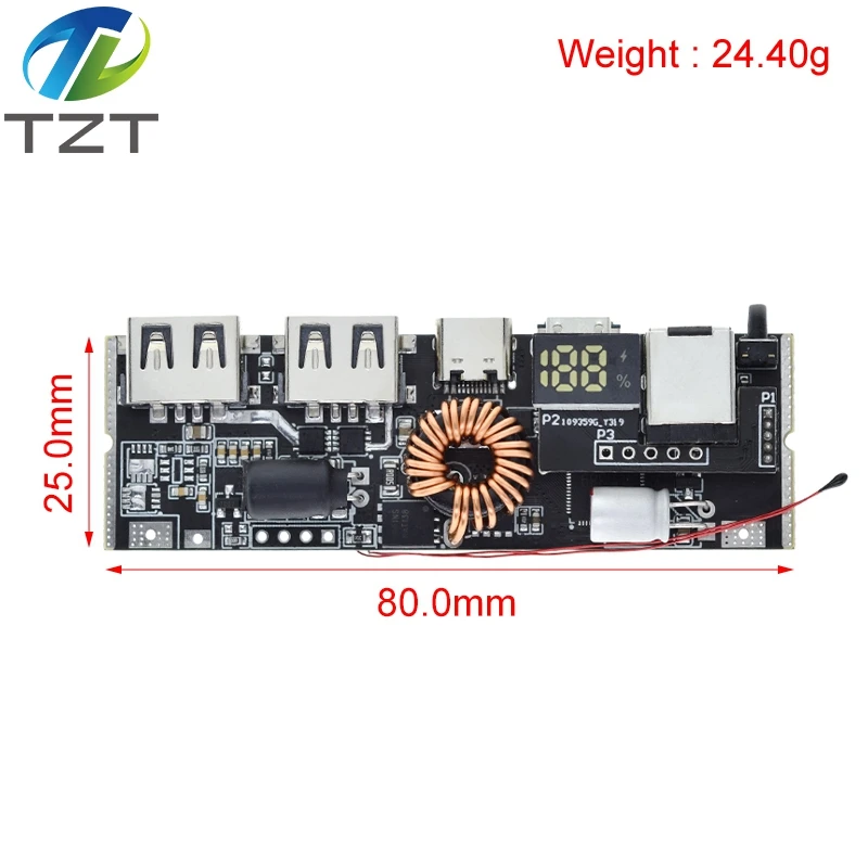 Imagem -03 - Led Duplo Usb pd Carga Rápida 5a 100w Micro Tipo-c Usb Banco de Potência Móvel 18650 Módulo de Carregamento Proteção de Temperatura Qc4.0 Qc3.0