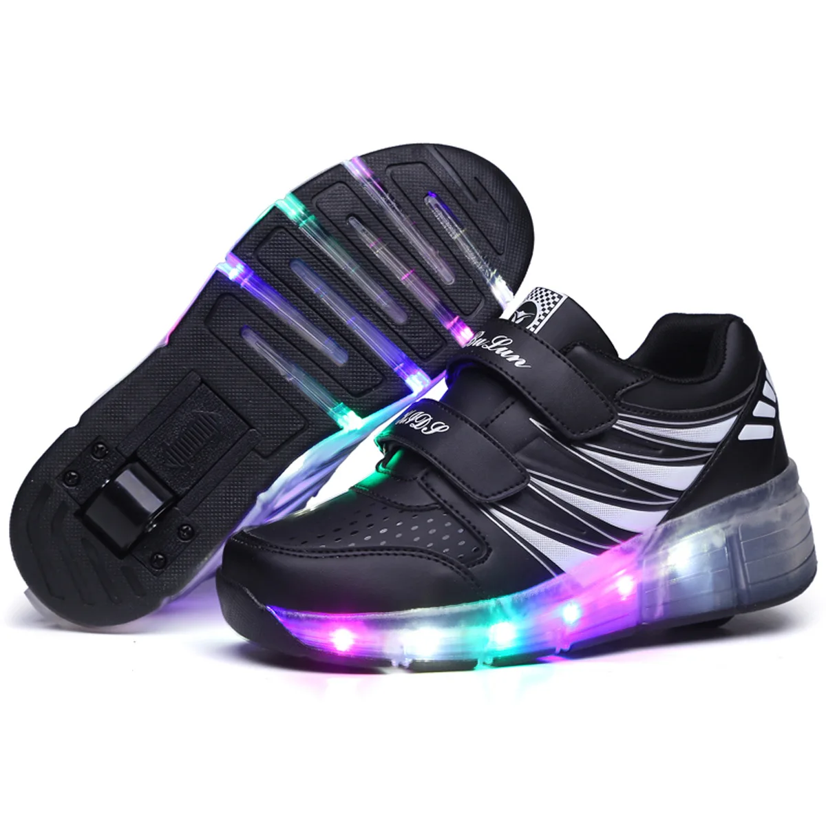 Children\'s charging mob shoes automatic single and double wheel skating shoes men and women LED light-emitting shoes