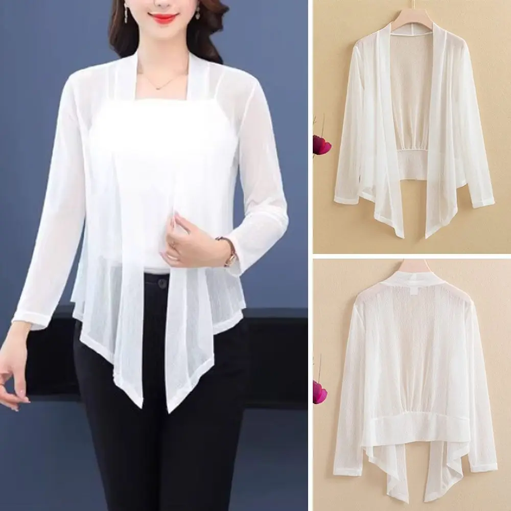 ฤดูร้อนที่เรียบง่ายผู้หญิงเสื้อสเวตเตอร์ถักแขนยาวบางป้องกันแสงแดดเสื้อผ้าชายหาดระบายอากาศเครื่องปรับอากาศเสื้อสําหรับผู้หญิง