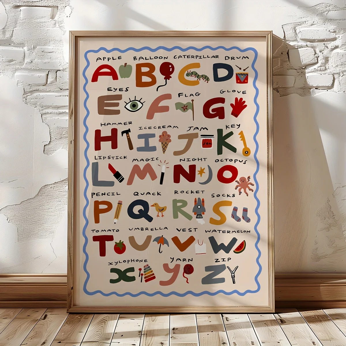 Cartoon Alphabet Canvas Print Poster Modern  Alphabet Education Art Prints Living Room Nursery Home Decor Art Poster Gifts