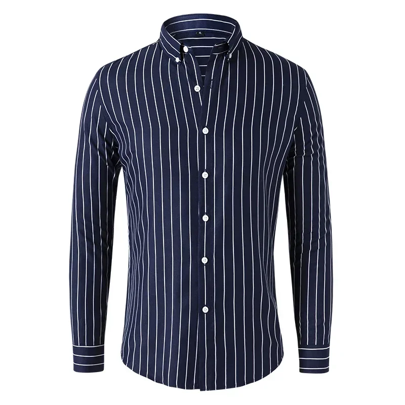 2024 Korean Long Sleeve Striped Shirt Men Clothing Simple Slim Business Casual Blouse Homme Men Shirts Sweatwear