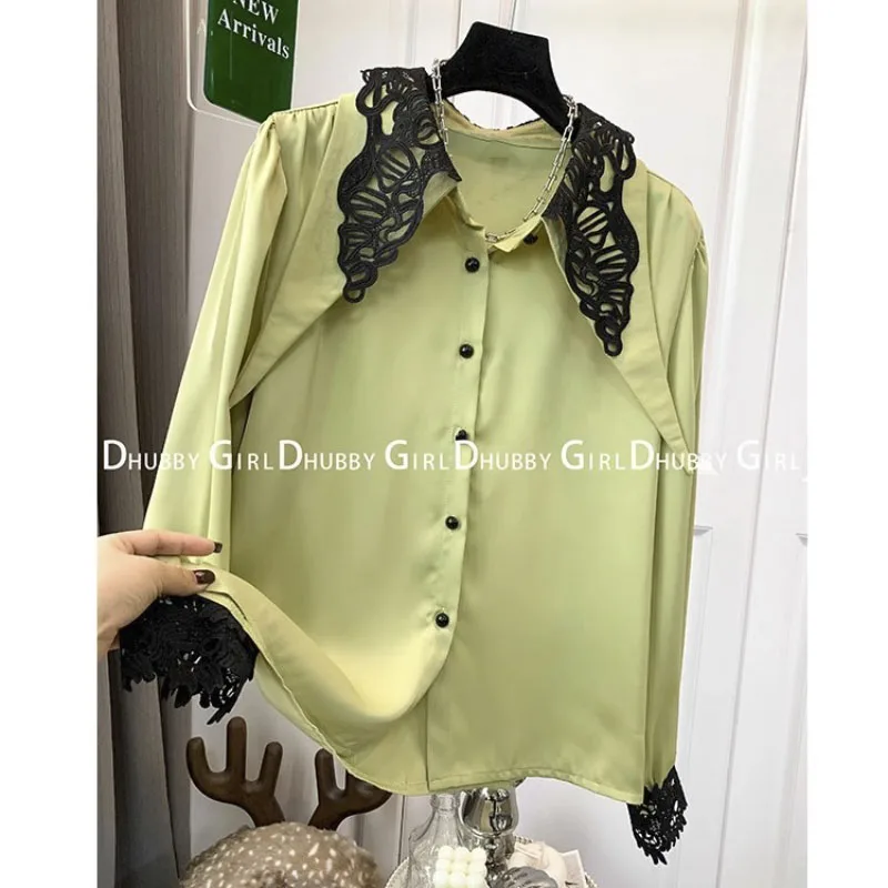 

Sexy Vintage Lace Fashion Tshirt Tees Women Buttons 2023 Summer Long Sleeve Shirt Korean Fashion Top