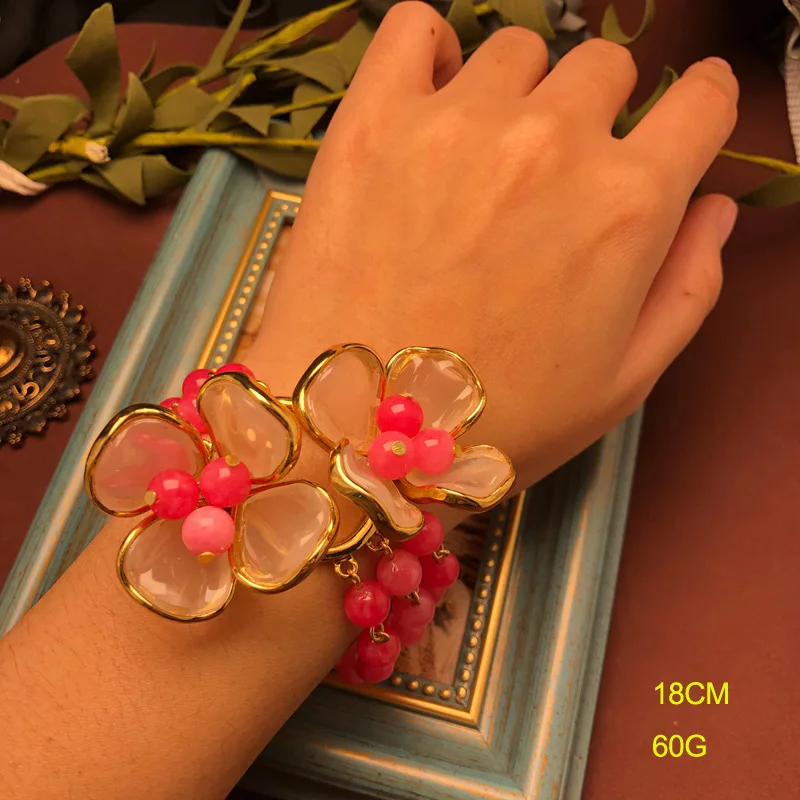 Fashionable sweet style jewelry  design pink watermelon stone flower necklace bracelet earrings ring brooch