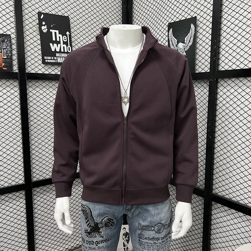 Men's Coat Zip-up Hoodie Winter Stand Up Collar Patchwork Business Casual Jacket Simple Solid Color Sweatshirt Man Clothing