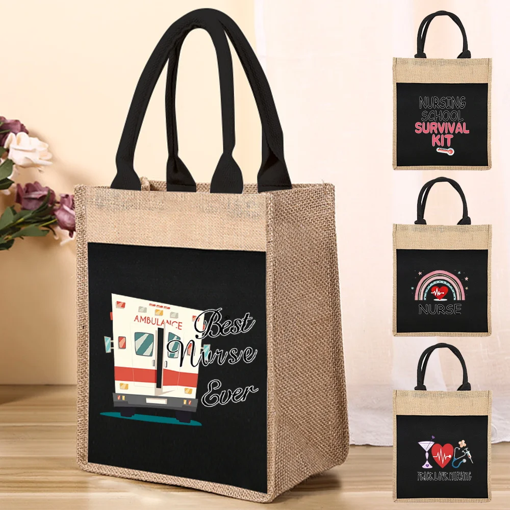 

Shoulder Tote Bag Women's Reusable Shopping Bags Women's Linen Tote Bag Nurse Pattern Print for Grocery Shopping Tote