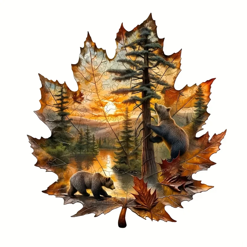 

1pc Maple Leaf & Brown Bear Vinyl Sticker Waterproof Nature Animal Decal for Motorcycle Helmet Body Fuel Tank