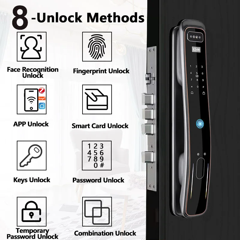 RAYKUBE DF8 3D Face Recognition Tuya ZigBee Biometric Smart Door Lock Security Face&Camera Fingerprint Lock With IC Card Spyhole