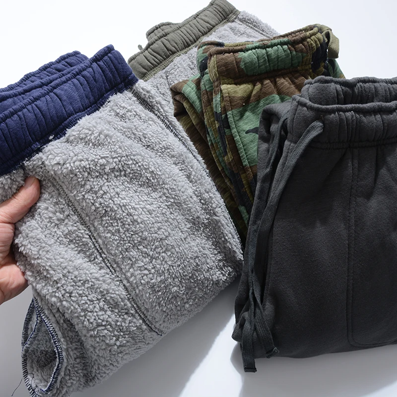 

Men's Winter Thiened Lamb Velvet Fce Lined Sports Sweatpants Loose Fit Long Pants Youthful Vitali Sle Casual Wear