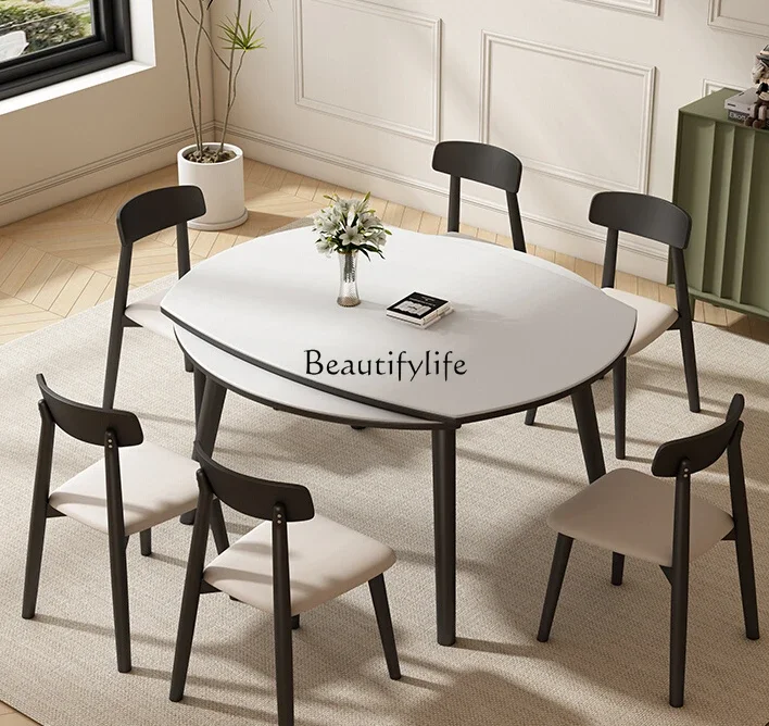 

Solid wood modern simple retractable dining table variable round table square and round dual-purpose