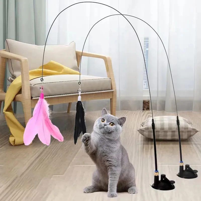 

Handfree Bird/Feather Cat Wand with Bell Powerful Suction Cup Interactive Toys for Cats Kitten Hunting Exercise Pet Products