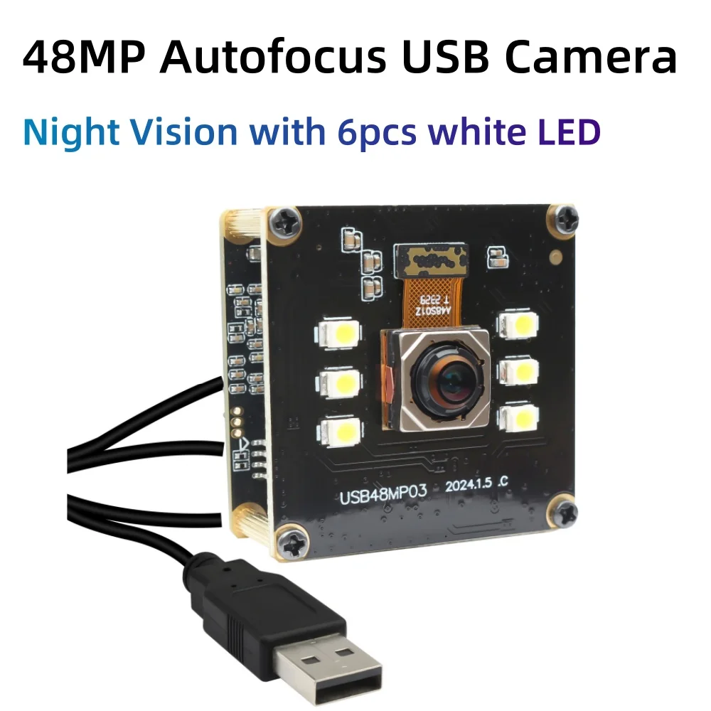 

SVPRO 48MP USB Camera Module 8K Fast Autofocus USB Webcam with No Distortion Lens 6pcs White LEDs Camera for Industrial Machine