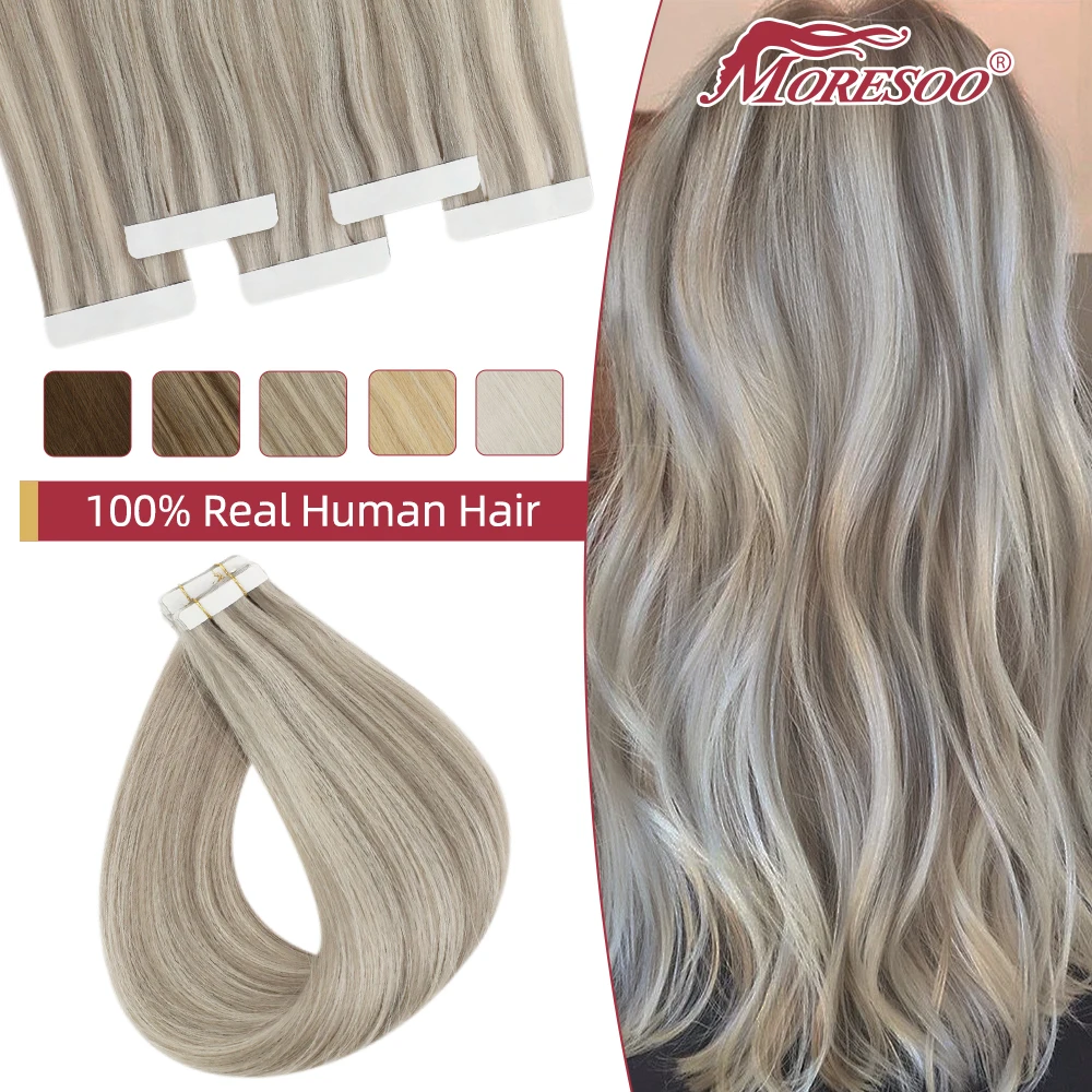 

Moresoo Virgin Tape in Hair Extensions Real Human Hair Balayage Ombre High Quality 10A Brazilian Seamless Straight PU Skin Weft