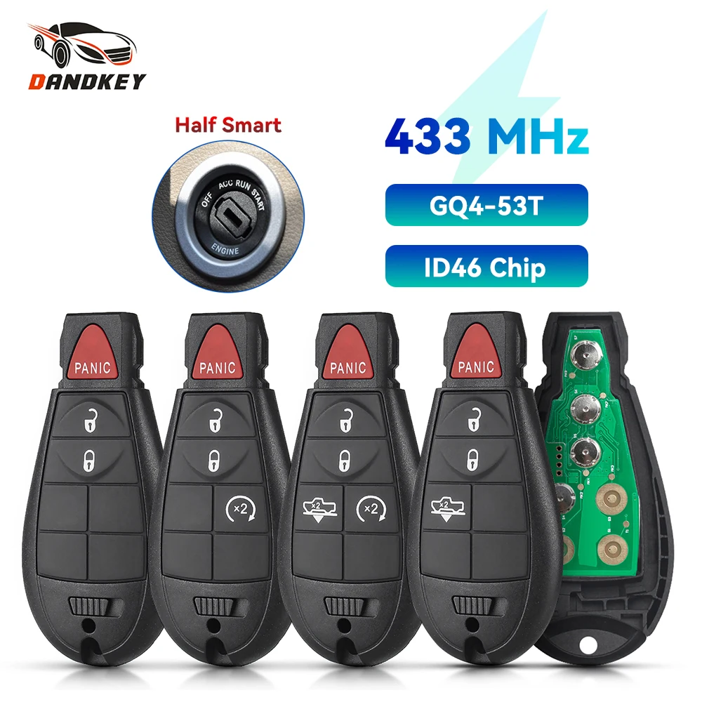 

Dandkey Half Smart Key GQ4-53T 2/3/4/5 Buttons Keyless Fob 433Mhz For Dodge Ram 2013 2014 2015 2016 2017 GQ4-53T Car Remote Key