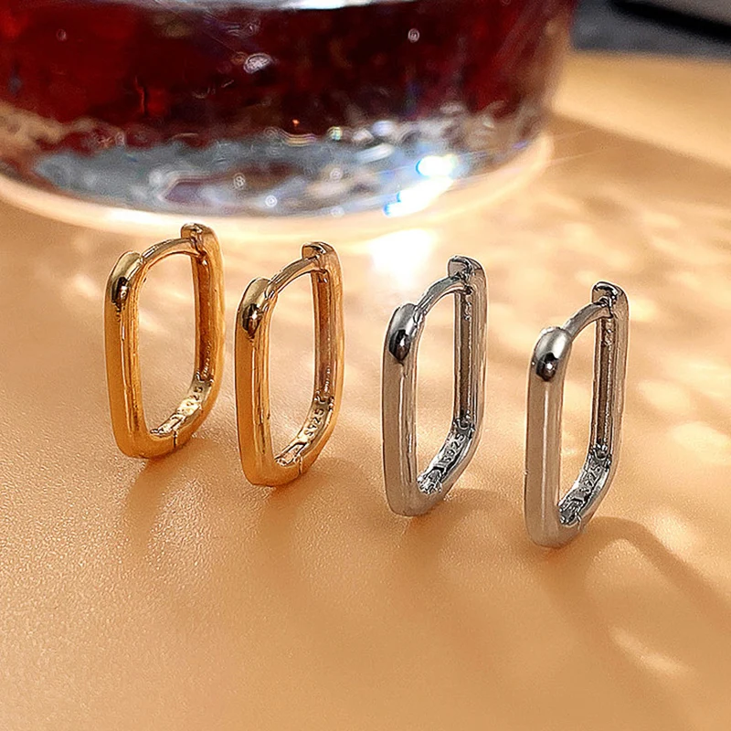 Huitan Simple U Shaped Hoop Earrings for Women Gold Color/Silver Color Fashion Wedding Party Classic Metal Jewelry for Daily