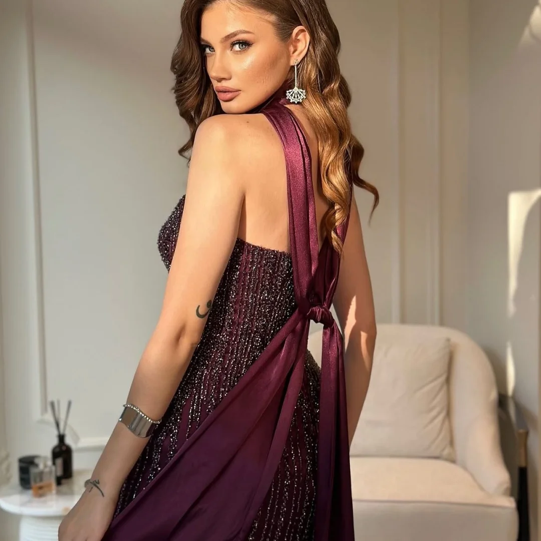 Bella Customized Brown Beading Two-Piece Set robes de soirée Long Silk Scarves A-line Party Dresses Floor-Length Prom Dress 2025 image 6