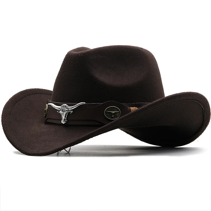 Simple Wome Men Red Wool Chapeu Western Cowboy Hat Gentleman Jazz Sombrero Hombre Cap Dad Cowgirl Hats Size 56-58cm