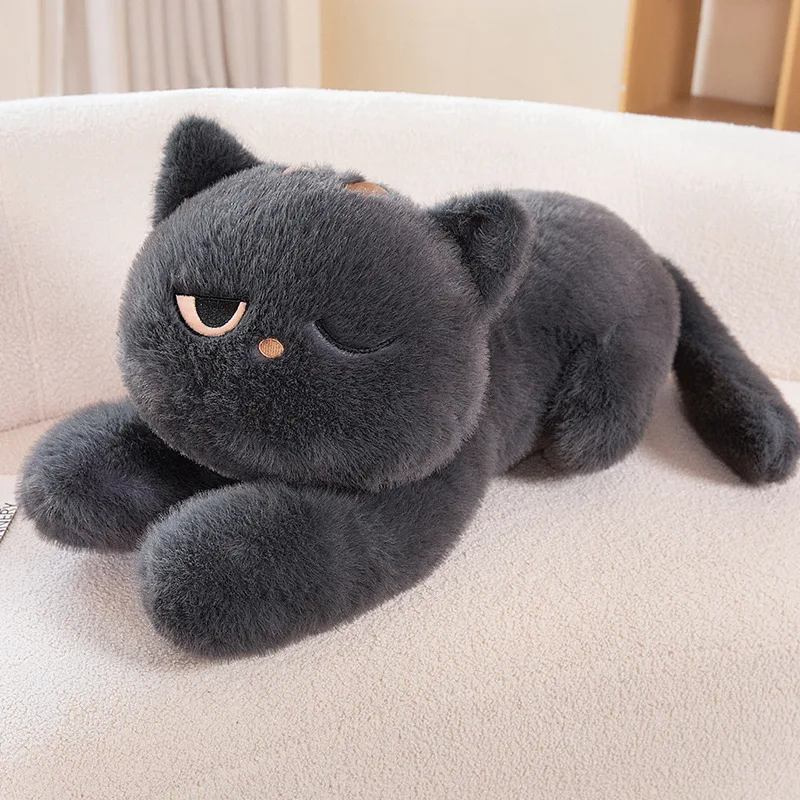 Zwarte kat pluche kussen Zacht gevuld liggend kattenkussen Schattig slapend katontwerp Mooi verjaardagscadeau-idee voor kattenliefhebbers