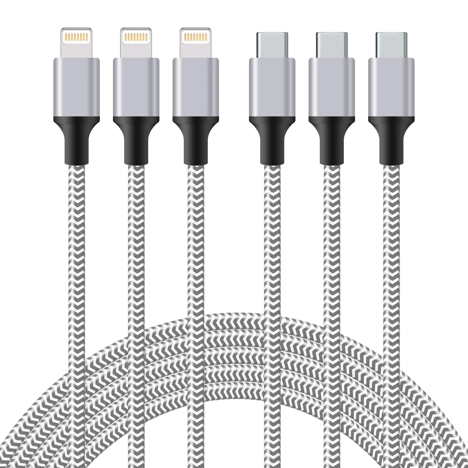 3pcs Nylon Braided Fast Charging Cables 3ft 6ft 10ft MFi Certified For iPhone Charger USB C to IP Port Cable Fast Charging Cable