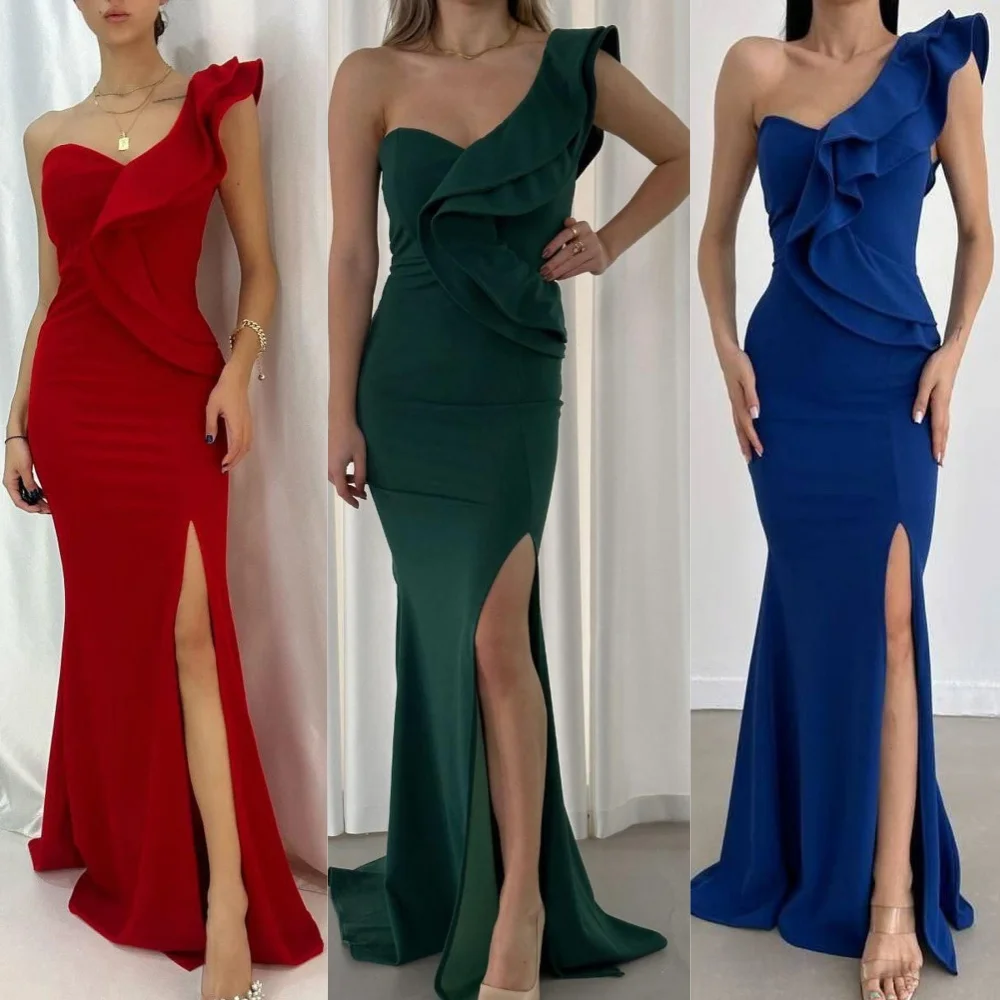  Jersey Ruched Draped Valentine's Day Sheath One-shoulder Bespoke Occasion Gown Long Dresses Saudi Arabia Evening