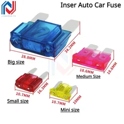 10Pcs/Lot Inser Auto Car Fuse 1A 2A 3A 5A 7.5A 10A 15A 20A 25A 30A 35A 40A ZINC Pins Mini Small Medium Big Size