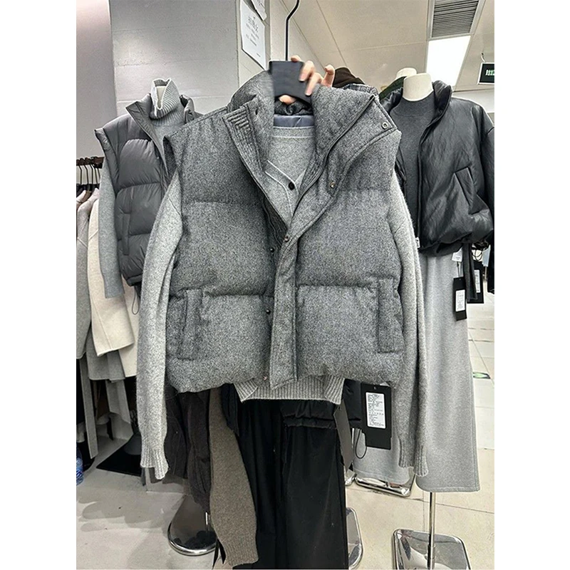 

MEXZT Short Parkas Vest Women Fashion Streetwear Puffer Jacket Waistcoat Korean Stand Down Coats Winter Cotton Padded Outerwears