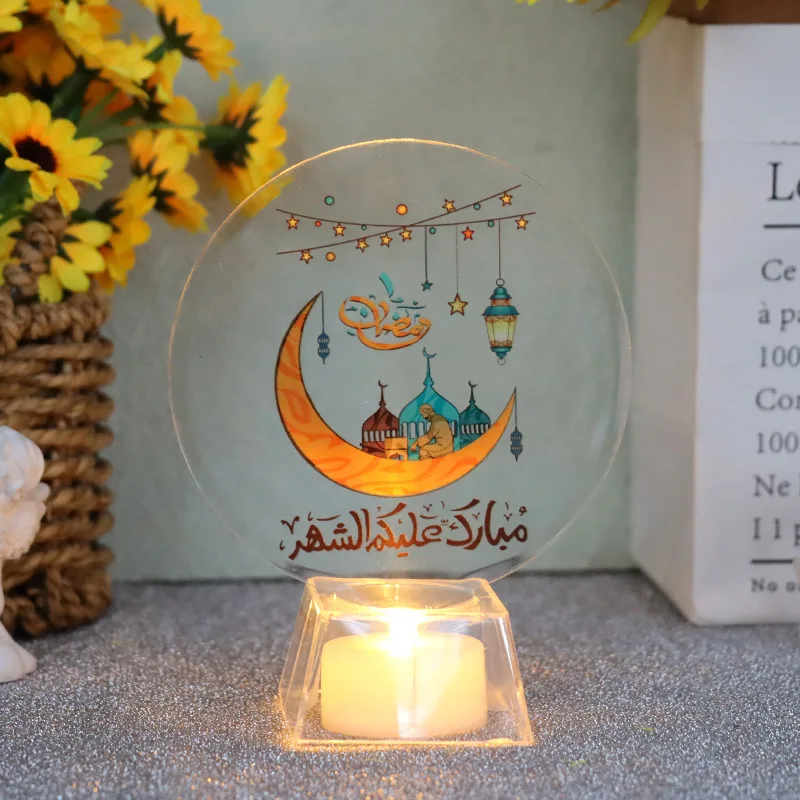 Eid Mubarak Table Ornaments Lamp LED Candle Night Lamp Home Room Islamic Muslim Festival Supplies